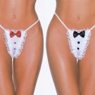 SEXY SET OF 2 PR SATIN & LACE TUXEDO THONGS* RED & BLACK* ONE SIZE