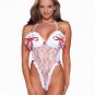 SEXY WHITE LACE & SATIN OPEN CUP THONG BACK TEDDY BARE - PLUS