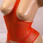SEXY RED or BLACK FISHNET OPEN BUST CAMI *GSTRING & LACE TOP STOCKINGS - ONE SIZE