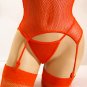 SEXY RED or BLACK FISHNET OPEN BUST CAMI *GSTRING & LACE TOP STOCKINGS - ONE SIZE