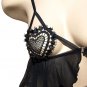 SEXY VALENTINE BLACK HEART CUT OUT BABYDOLL TOP & THONG - ONE SIZE