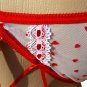 SEXY WHITE MESH & RED HEARTS OPEN CUP BRA THONG & STOCKINGS SET - ONE SIZE