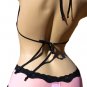 SEXY PINK MESH & BLACK LACE HALTER BRA TOP & BOY SHORTS SET - ONE SIZE