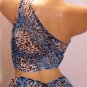 SEXY JUNGLE GIRL TURQUOISE LEOPARD CROP CAMI & SKIRTINI W/ THONG - SZ MEDIUM