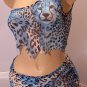 SEXY JUNGLE GIRL TURQUOISE LEOPARD CROP CAMI & SKIRTINI W/ THONG - SZ MEDIUM