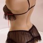 SEXY SHEER BLACK or WHITE STRIPED NET CROP CAMI TOP MINI SKIRT & G-STRING - ONE SIZE