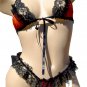 SEXY ORANGE POLKA DOT & BLACK RUFFLED LACE BRA & THONG - PLUS
