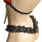 SEXY ORANGE POLKA DOT & BLACK RUFFLED LACE BRA & THONG - PLUS