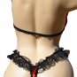 SEXY ORANGE POLKA DOT & BLACK RUFFLED LACE BRA & THONG - ONE SIZE