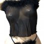 SEXY & NAUGHTY BLACK SHEER CAMI & G-STRING W/ MARABOU TRIM - ONE SIZE