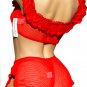 SEXY RED SHEER FISHNET & RUFFLED LACE CAMI & BOY SHORTS - ONE SIZE