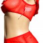 SEXY RED SHEER FISHNET & RUFFLED LACE CAMI & BOY SHORTS - ONE SIZE