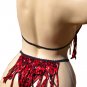 SEXY JUNGLE GIRL RED ANIMAL PRINT FRINGED BRA TOP & THONG SET - ONE SIZE