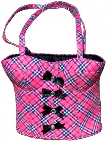 Sexy Designer Style Pink Plaid Bustier Purse Handbag 