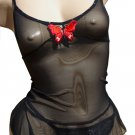 SEXY SHEER BLACK CHEMISE W/ LACE UP BACK & GSTRING SET* SIZE SMALL