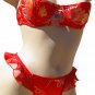 SEXY RED ASIAN BROCADE OPEN CUP SHELF BRA -- SIZE 36 or SIZE 38
