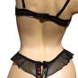 SEXY BLACK ASIAN BROCADE OPEN CUP SHELF BRA - SIZE 38