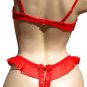 SEXY RED ASIAN BROCADE & SHEER NYLON FLUTTER SIDE THONG - ONE SIZE