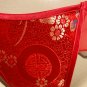 SEXY RED ASIAN BROCADE & SHEER NYLON FLUTTER SIDE THONG - ONE SIZE