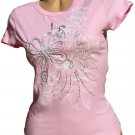 SUPER SALE* NEW SEXY PINK WOMENS T-SHIRT TEE W/ RHINESTONES & BUTTERFLY* SMALL* MEDIUM* or LARGE