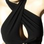 SUPER SALE* SEXY BLACK HALTER CLUB TOP W/ RHINESTONE CIRCLE DANGLES* SMALL *MEDIUM or *LARGE