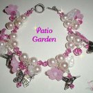 Patio Garden-Sterling Pink Lucite, Crystal Bracelet