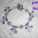 Purple Hearts, Sterling Purple Lampwork Crystal Bracelet