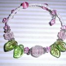 Pink & Green Floral Crystal Bracelet