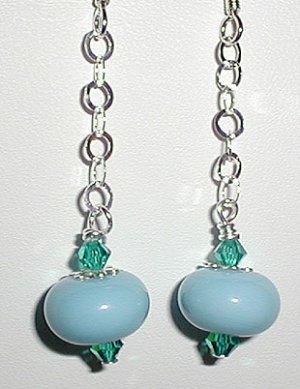 Sterling Aqua Lampwork Dangle Earrings
