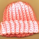 CROCHETED BABY HAT, PINK POSY RIBBED HAT, PREEMIE