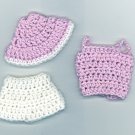 BARBIE 3 PIECE LAVENDER AND WHITE SHORT SET HAND CROCHETED