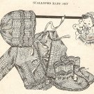 Knit  - Scalloped Baby Set (Bonnett-Sweater-Booties) (ref: e1010k)