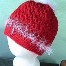 Crochet PonyTail Hat Red with White