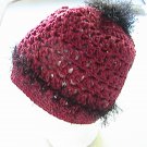 Crochet PonyTail Hat Brick Red Tweed with Black