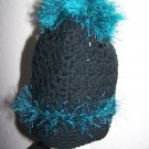 Crochet PonyTail Hat Black with Teal