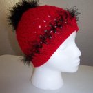 Crochet PonyTail Hat Red and Black
