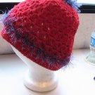 Crochet PonyTail Hat Red with Purple
