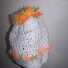 Crochet PonyTail Hat White with Neon