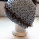 Crochet PonyTail Hat Baby Blue with Brown