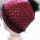 Crocheted Pony Tail Hat Salmon with Black