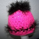 Crochet Ponytail Hat Hot Pink and Black Girls