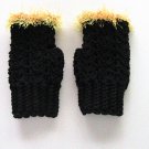 Crochet Fingerless Mitts - Black with Gold