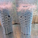 Crochet Fingeless Mitts - Baby Blue and White