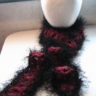 Crocheted Brick Red Tweed with Black Fun Fur Scarf