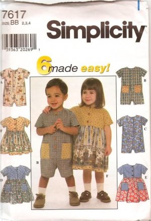 SIMPLICITY 7617 TODDLER DRESSES SEWING ROMPERS PATTERN