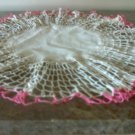 Vintage Fabric Lace Crocheted Round Doily off white and pink