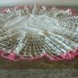 Vintage Fabric Lace Crocheted Round Doily off white and pink