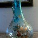 Antique Blue Glass Decanter, Gold Trim and Flowers