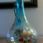 Antique Blue Glass Decanter, Gold Trim and Flowers