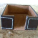Stitched Dark Brown Leather 3 X 3 Post-It® Note Holder - small